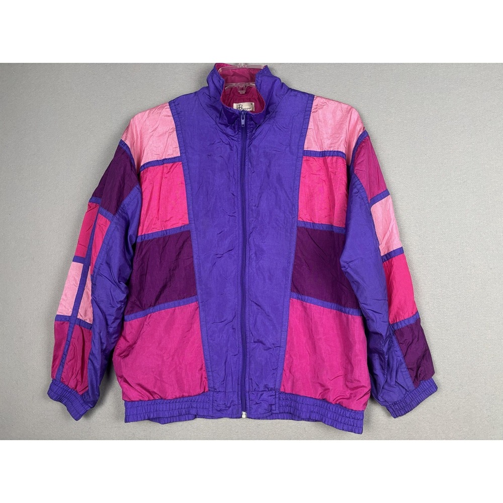 Vintage Boco Jacket Womens Medium Purple Pink Colorblock Nylon Windbreaker 90s